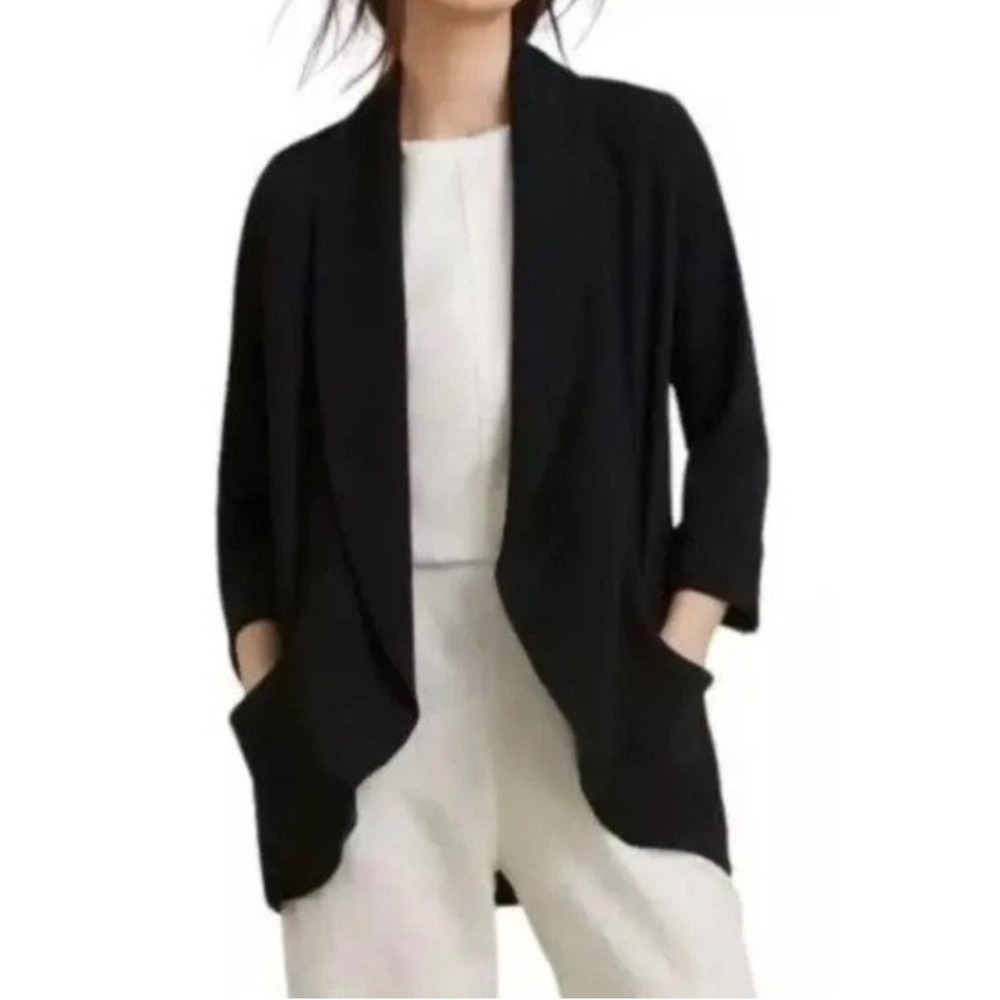 Wilfred Aritzia Chevalier Jacket Black Crepe Draped Open Front Blazer Size 4